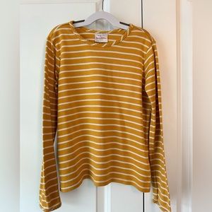 Hanna Andersson Girls Yellow and White Striped Long Sleeve Top (Size 10)
